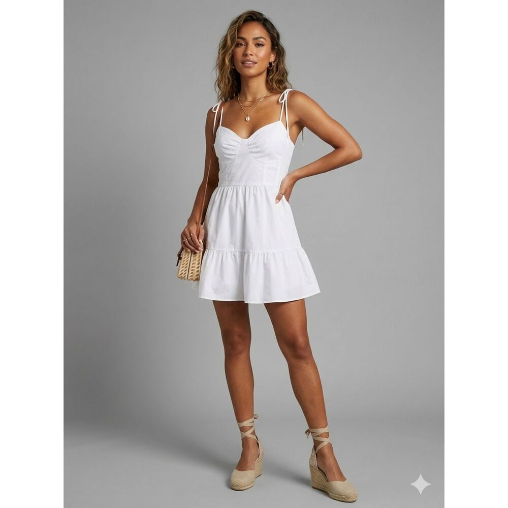 NWT Divided Mini Dress Women's Size XL White Sleeveless Tiered Boho